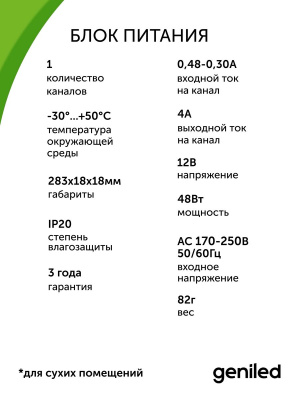 Блок питания Geniled GL-12V48WM20 slim в России